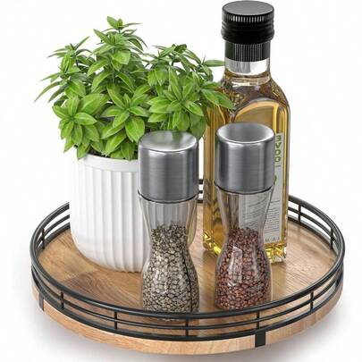 Farmhouse Oak 9 Lazy Susan Turntable Organizer Cabinet, Round Wooden Lazy Susan Organization And Storage Dining Table, Pantry, Kitchen, Countertop, Cupboard, Home Decor, Walnut Wood