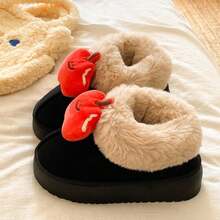 Süße Apfel Design Plüsch gefütterte rutschfeste, warme und dicke Sohle Hausschuhe für Frauen, Studenten, Winter