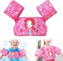 Acokt Chaleco Salvavidas de Natación para Ni?os con Mangas, Chaqueta de Natación con Correa Ajustable de Dibujos Animados, Flotadores de Piscina para Ni?os, Chaleco Salv para 30-55 Libras Ni?os - Sirena Rosa - Ver 1