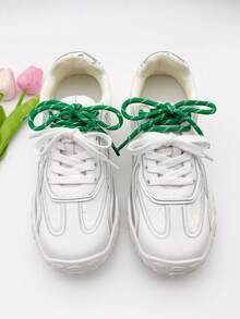 New Lacing Style Colorblock Shoelaces, White Flat Laces + Multi-Color Dotted Woven Shoelaces For Basketball Shoes, Canvas Shoes, Sneakers, Unisex