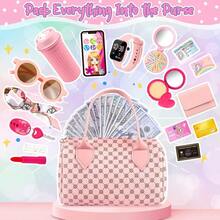 Girls Toy Wallet, Toddler Wallet, Includes Pretend Makeup, Princess Toy Set, Containing Handbag, Phone, Watch, Scarf, Children's Toy Wallet, Birthday Gift, Suitable For Girls Aged 3, 4, 5, 6 And Above