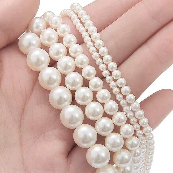 16in/Strand Warm White Faux Pearl Beads 2mm-16mm For Jewelry Making, Faux Pearl DIY Earrings, Bracelet, Necklace And Other Accessories, Very Round, Not Easy To Scratch, No Defects