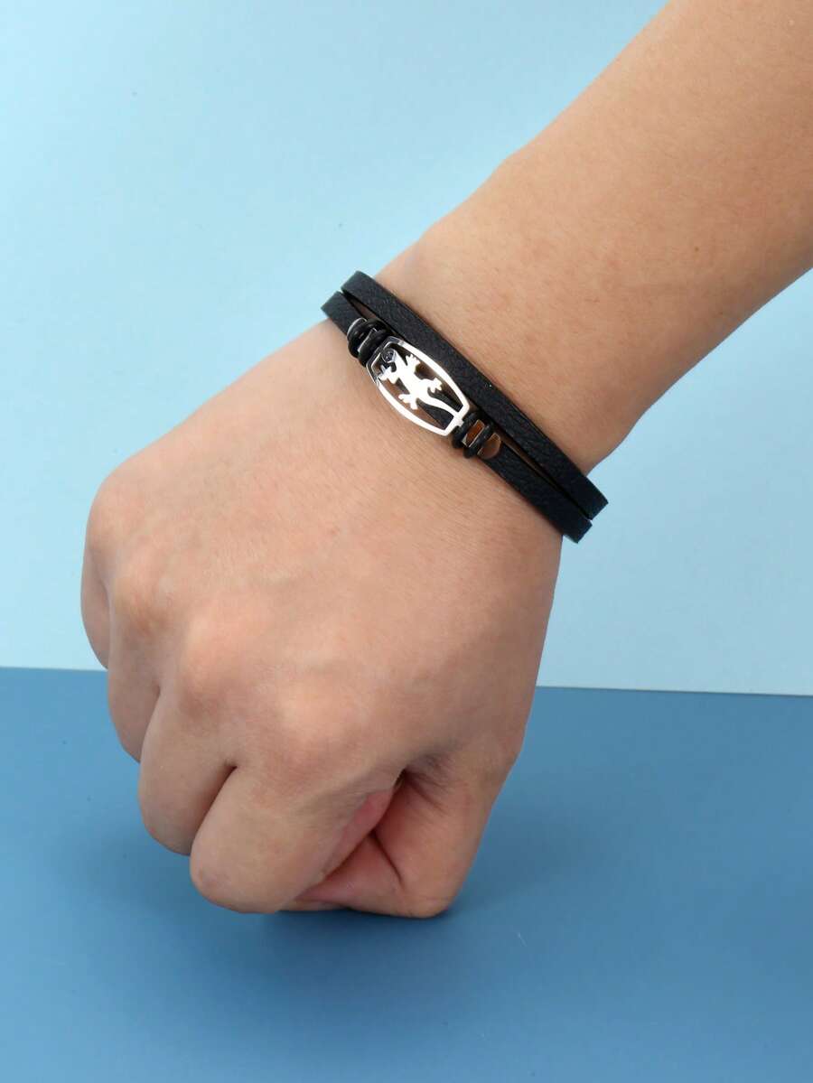 1pc Fashionable Men's Bracelet With Silver Gecko Decor, Versatile For Daily Wear, Perfect Gift, Essential For Going Out