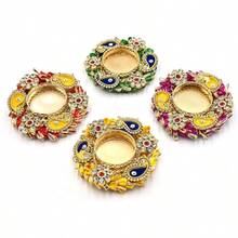 D20 Pcs Assorted Decorative Multicolor Tea Lt Candle Holders With Flower Design Handmade Diya For Pooja Diwali Festival Decoration10