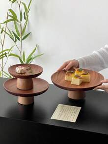 1pc Bamboo Wood High Foot Tray, For Holding Desserts, Cookies, Snacks, Suitable For Parties And Gatherings - Solid Wood High-legged Fruit Plate - View 6