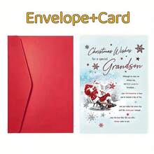 1 张节日圣诞节孙子贺卡，带信封，4.72 英寸 X 7.09 英寸，祖父母的温馨节日祝福，高品质纸张，适合任何人，生日场合 - 彩色 - 查看 3
