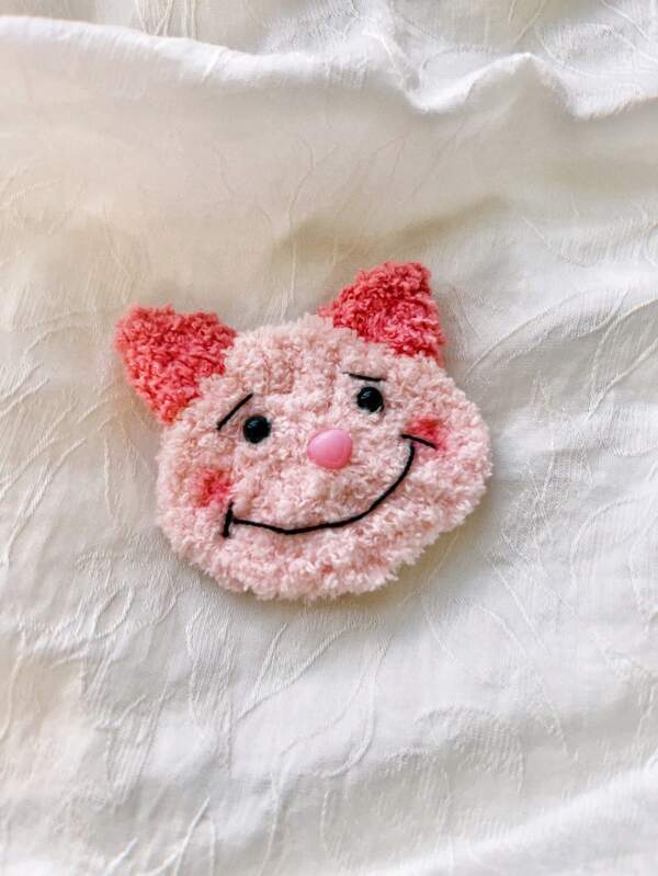 1pc Handmade Knitted Crochet Flat Hair Clip With Unhappy Pig Head Design, Hair Accessory, Claw Clips, Hair Slide, Hair Barrettes