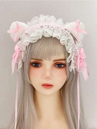 2025 Newyear Lolita Style Gothic Lolita Style Cute Cat Ears Headband With Lace Trim & Bell - Adjustable Headband For Women, Anime Cosplay, Themed Parties, Casual Attire - Soft Comfortable Material, Stylish Hair Accessory, Party Headwear, Whimsical Design, Quality Craftsmanship, Cosplay Headwear, Kawaii Fashion,