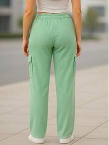 Pantalón Cargo Mujer de Pana con Cintura Elástica y Bolsillos Laterales - verde menta - Ver 2