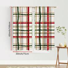 2PCS Christmas Day Curtains With Red, Green, And Yellow Checkered Lines - Simple Style, Pole Pockets To Protect Privacy, Machine Washable Polyester Holiday Decoration - Suitable For Decorating Various Scenes In Living Rooms, Study Rooms, And Bedrooms
