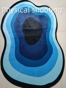 1pc Blue Ombre Geometric Design Area Rug, Abstract Creative Decorative Carpet For Living Room, Asymmetrical Shaped Plush Washable Rug For Home Decor, Autumn/Winter