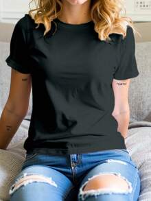 Playera camiseta básica mujer dama cuello redondo manga corta estampado GRAFICO DE LETRAS MAESTRA ENSEÑADORA TEACHER GRAPHIC | Textura Suave Fortiz - Negro - Ver 2