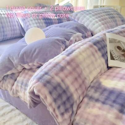 3pcs Oversized Rabbit Fur Bedding Set - Flannel Bubble Bedding Set, Skin-Friendly Soft Warm Plush Flannel Plush Bedding (1 Duvet Cover, 2 Pillowcases)