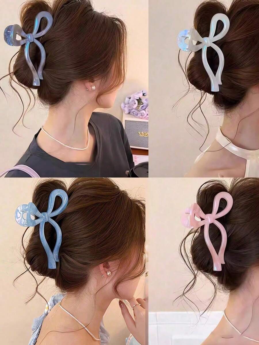 1pc Women's Acrylic Pearl Bow Hair Claw Clip, Large Size, Elegant Ponytail Holder, Suitable For Daily Use, Beach, Travel, Party, Fashion Accessory Hair Clip Fashion Hair Clutch Winter Hair Accessories