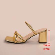 1双带粗跟高跟穆勒凉鞋，法式系带高跟凉鞋，新款女士派对鞋，夏季搭配连衣裙，百搭 - 金色 - 查看 10