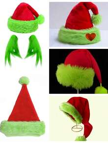 1 Stück, Weihnachtsdekoration Hüte, Weihnachtshüte und pelzige Handschuhe mit grünen Fellmonstern. Erwachsene Halloween Rollenspiel Kostüme, Accessoires, Weihnachtskostüm Requisiten, Party Kostüm Hüte, skurrile grüne Fellhüte, Rollenspiel