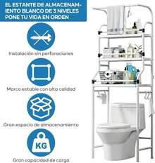 Estante Baño sobre Inodoro, Estante Baño De 3 Niveles, Barandilla Desmontable, Repisa de Acero Inoxidable, Estanterías de Almacenamiento adecuadas para Balcones y lavaderos - 1 - Ver 3