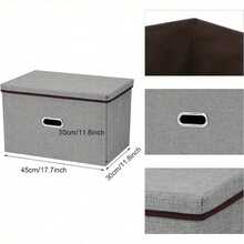 Supernic 3 Pieces Storage Boxes With Lids Foldable Large Fabric Box With Handle Storage Basket For Shelf Wardrobe Bookcase Organizing Basket 45x30x30cm - Grey - View 5