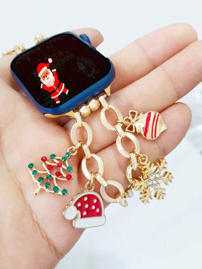 1 pezzo Cinturino natalizio compatibile con Apple Watch 38/40/41/42/44/45/46/49mm, con charm a forma di pupazzo di neve, corona e Babbo Natale, adatto per Apple Watch Ultra Serie 1-10 e SE, ideale per feste natalizie - regalo di Natale - cinturino di ricambio