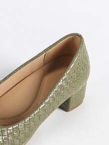 Women's Square Toe Comfortable Chunky Heel Soft Bottom Work Shoes, Solid Color High Heels - Green - View 8