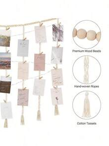 Hanging Photo Display Wall Decor With String Lights Boho Wooden Beads Garland Collage Picture Frame Holder With 45 Clips For Bedroom, Living Room, Nursery Dorm, Teen Teen Girl Gifts