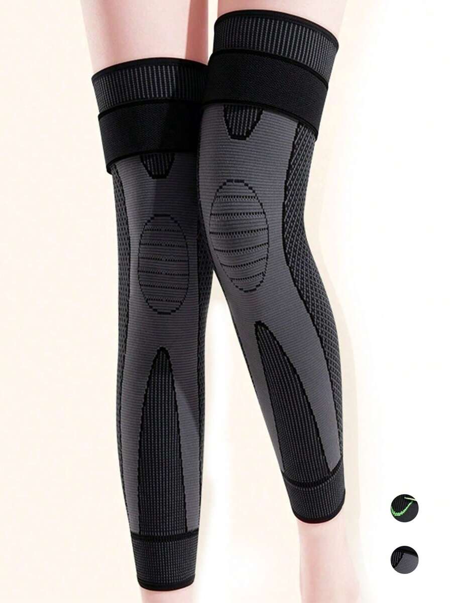 2pcs Extra Long Compression Straps, Basketball Knee Pads, Joint Sleeves, Unisex Extra Long Warm Compression Straps, Elastic Sports Long Strap Knee Pads, Non-Slip Compression Knee Protector Warm For Running Sports, Nylon Thigh Knee Pads, Cycling Knee Pads - Black - View 1