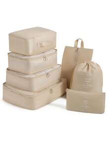 7 pièces/set + 1 pièce Grand sac de rangement de voyage, sacs de rangement étanches et portables, convient pour les voyages, les dortoirs, l'école, les vacances, avec sac à chaussures, sac à sous-vêtements, sac à chaussettes, sac à linge