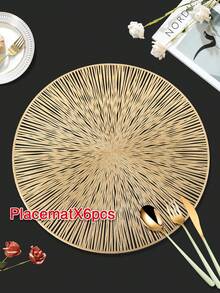 1/2/4/6/8入組PVC餐墊套組，適用於廚房桌子室內/室外使用，可水洗耐熱杯墊和擦拭式餐桌墊，適用於野營，節日，婚禮，派對 - 金色 - 查看 8