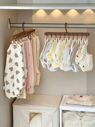 1 pièce Cintre pour vêtements de bébé, Séchoir à chaussettes pour nouveau-nés, Cintre pliable avec plusieurs pinces, Porte-vêtements anti-vent pour le rangement de la garde-robe des enfants