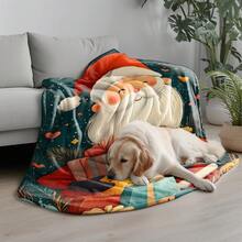 1 pieza Manta de franela suave de Navidad - Estampado digital de Papá Noel y regalos, manta para sofá/cama/oficina/viaje para todas las estaciones, decoración navideña moderna, diseño de temporada invernal, lavable a máquina, durable y ligera, regalo de Navidad ideal, decoración temática navideña, tela ligera, funda decorativa, para entusiastas de la decoración del hogar, manta decorativa navideña