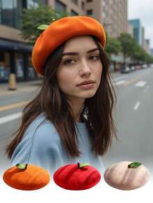 1 pieza Boina de artista hecha a mano con decoración de brotes de frijol, estilo de fruta delgada y transpirable, adecuada para regalos, fiestas de Halloween, uso diario, primavera/verano