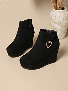 Women's Plus Size 35-43 Round Toe Platform Thick Bottom High Heel Boots, Fashion Side Zipper Ankle Boots. Plus Size Suede Ankle Boots For Autumn/Winter - Black - View 7