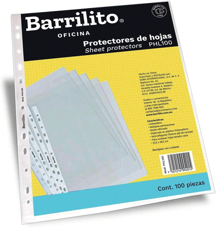 Barrilito Protector de Hojas ligero, Tamaño Carta, Antiestático.Bolsa c/100 pzas.100 PHL - 1 - Ver 1