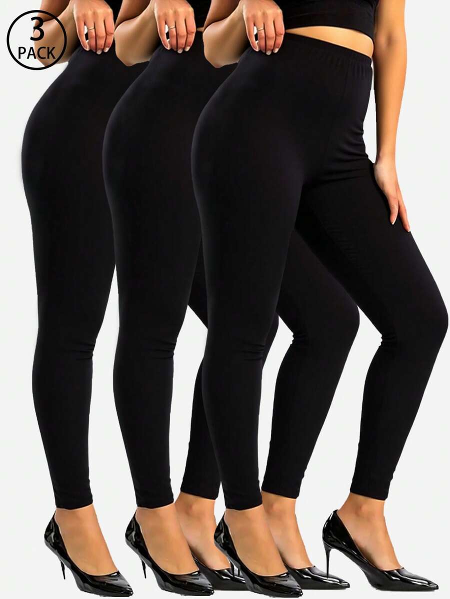 3 Packs Women Athletic Leggings, Solid Color High Elasticity Workout Tights For Running, Gym, Yoga, Outdoor Activities, Spring/Summer