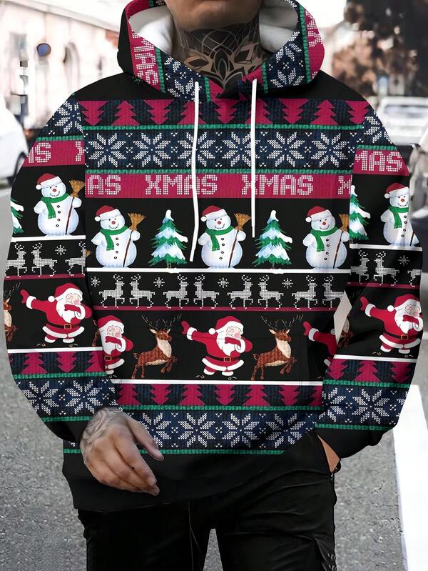 sweat-shirt à capuche à manches longues pour hommes avec motif de Noël imprimé en 3D, et original. sweat-shirt à capuche pour hommes en automne/hiver avec cordon de serrage et poches