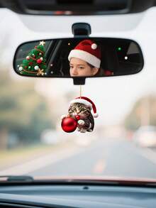 10pcs-Cute Cat Christmas Tree Ornaments, Christmas Cute Cat Acrylic Pendant Set, Christmas Decorative Pendant, Ideal For Christmas Home Decorations, Christmas Tree Ornaments, Car/Backpack Decorations, Plastic Santa Hat Kitty Hanging Decorations For Christmas Tree, Car Rearview Mirror, Keychain, Home And Party Decor, Suitable For Office, Home, And Desktop Decoration