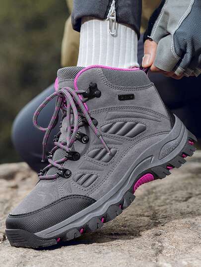 Women's Outdoor Leather Hiking Boots, Women's Mountain Sports Shoes For Hiking, Camping, Climbing, Thick Sole Trekking Boots