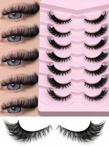 7 Pairs New Cat Eye Lashes Natural Long Clear Band Lashes Winged End Eye Elongated Eyelashes Faux Mink Eyelashes Makeup(XF10) Strip Lashes,Lashes,Eyelashes,Fake Lashes - 貓眼假睫毛 6 - 查看 1