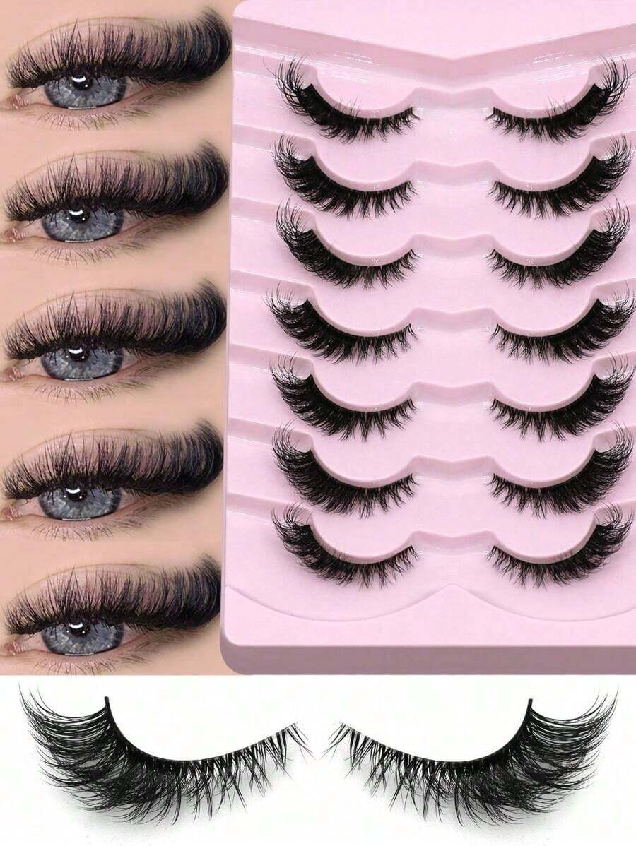 7 Pairs New Cat Eye Lashes Natural Long Clear Band Lashes Winged End Eye Elongated Eyelashes Faux Mink Eyelashes Makeup(XF10) Strip Lashes,Lashes,Eyelashes,Fake Lashes - 貓眼假睫毛 6 - 查看 1