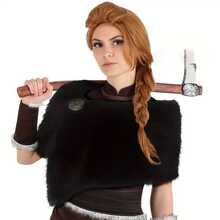 1 件维京棕色复古风格毛皮披肩，适合万圣节、狂欢节、舞台表演、服装道具保暖毛绒披肩 - 棕色 - 查看 6