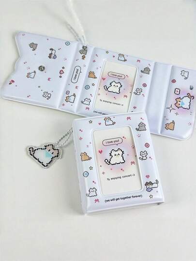 1PC 3-Inch 36-Card Pixel Cat Photo Album - Cute Cartoon Cat Design With "I Love You" & "Enjoying Concert" Themes, Durable PC Material, Perfect For Collecting And Organizing Cards, Photo Albums For Home Decor, Cute Photo Album, Collectible Card Holder, Playful Design, Quality Card Holder Memorial Album Mini Korean Idol Star Chasing Storage Card Album