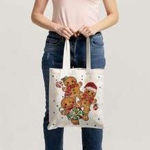 1 pièce/Multipack Sac fourre-tout en canevas Bonhomme en pain d'épices de Noël, sac à légumes, 36*38cm, pochette de rangement décorative saisonnière pour cuisine et salle à manger, cadeau