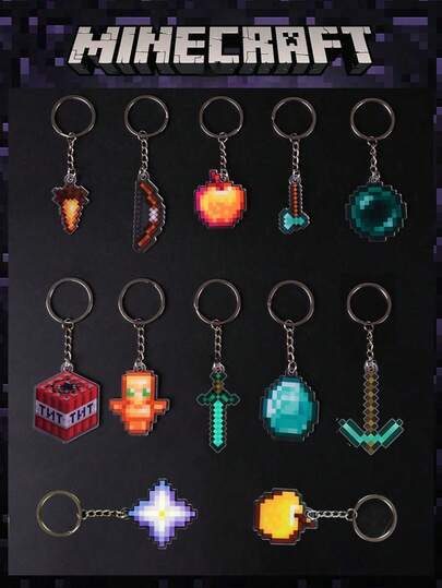 Minecraft Minecraft 12pcsMinecraft Officially Licensed My World Items Acrylic Keychain Totem Of Undying Rhinestone Pickaxe And End Crystal And Other Keychains Keys Backpack Decorations Best Gifts Car Accessories Bag Charm Backpack For School Cute Goth Y2k