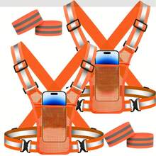 1 Piece Sports Vest, Men's Phone Stand, Reflective Vest Safety Equipment, For Walking And Cycling - Adjustable Waist/Shoulder Multi-Piece Set Decorative Vest Reflective Strap Protective Print Night Running Reflective Vest Elastic Strap Clothing Cycling Vest Construction Vest