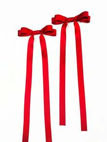 2pcs Ballet Style Long Ribbon Bow Hair Clip, Fashionable Hair Bows Cute Women Hair Accessory, Suitable For Daily Wear On Any Occasion Valentine's Day Valentines Hair Accessories For Women Claw Clips Hair Claws Hair Barrettes, School Stuff, Elegant, College, Hair Slide
