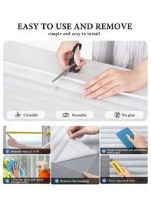 1 Roll Of Window Privacy Film With Installation Tools, Blinds Pattern, Static Cling, Anti UV, Heat Control, Ideal For Home Shower Office Glass Door - White - View 9