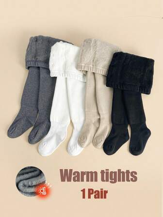 1 Pair Girls' Thick Tights, Warm & Comfortable For Daily Wear, Simple & Versatile Color, Infant/Toddler Leggings For Winter