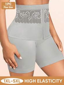 MIOTAN Plus Size Women Shapewear Panties, Floral Patchwork High Waist Tummy Control Briefs - Grey - View 3