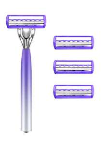 紫色女士三层剃毛器 - 可重复使用，无香型刀片，顺滑剃除体毛、腿毛和胡须 - 紫色 - 查看 11