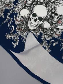 Men's Long Sleeve Shirt, Vintage Skull & Floral Print, Gothic Style, Suitable For Halloween, Christmas, Day Of The Dead, Casual & Formal Wear, Fall